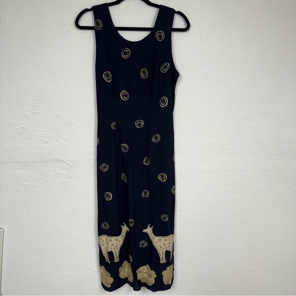 Vintage 1990s Blue Giraffe Print Midi Dress Womens 8 Sleeveless Shift Casual - Picture 1 of 13